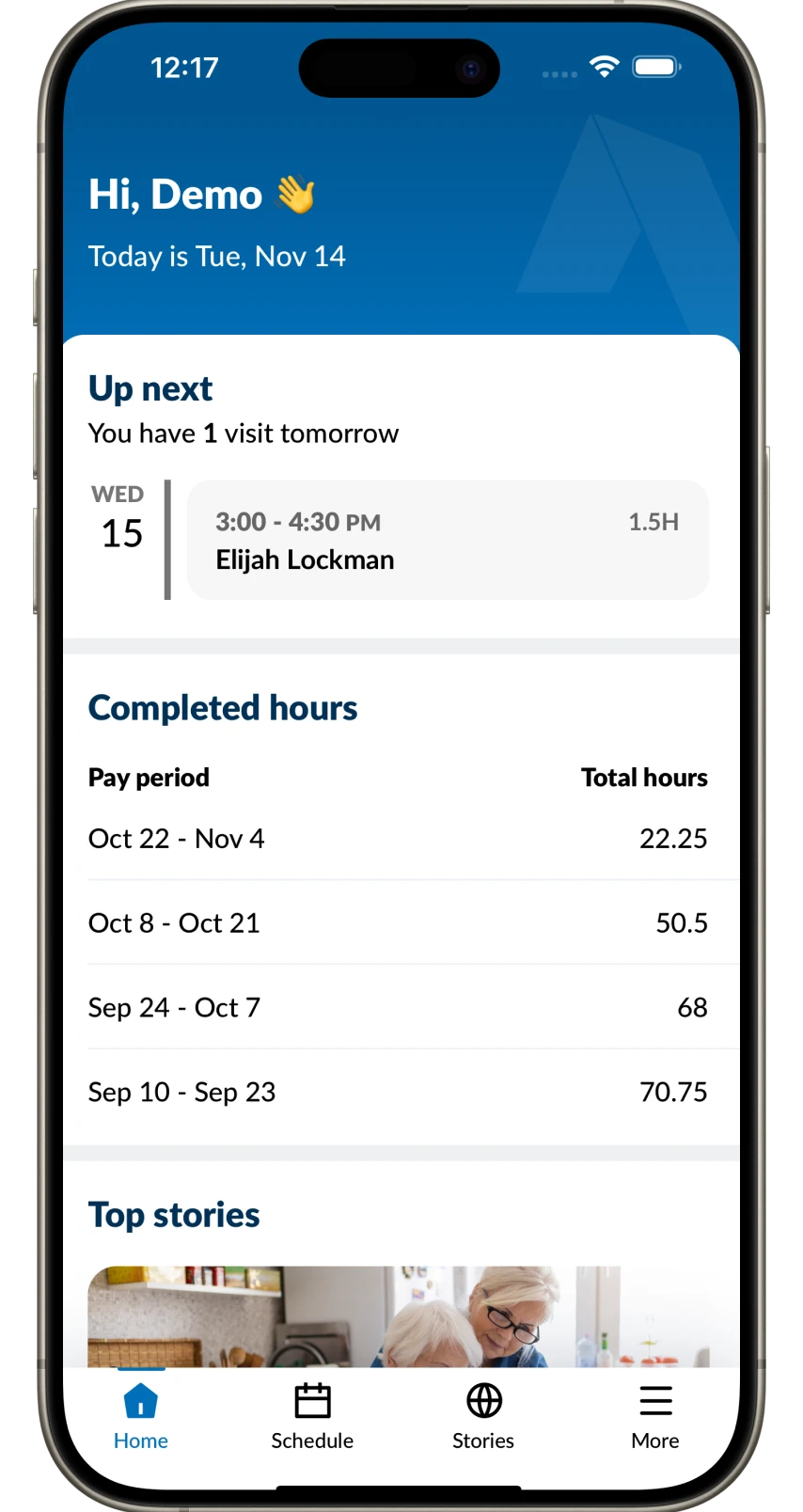 Screenshot of Addus Connect home screen